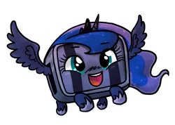 Size: 717x510 | Tagged: artist:zicygomar, balrog (cave story), cave story, cute, derpibooru import, flying, huzzah, looking at you, lunabetes, open mouth, parody, princess luna, safe, simple background, smiling, solo, spread wings, toaster