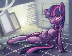 Size: 792x612 | Tagged: safe, artist:hobbes-maxwell, derpibooru import, twilight sparkle, pony, robot, robot pony, draw me like one of your french girls, futuristic, roboticization, solo, stupid sexy twilight, sultry pose, twibot