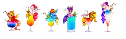 Size: 3378x1064 | Tagged: safe, artist:akikodestroyer, derpibooru import, applejack, fluttershy, pinkie pie, rainbow dash, rarity, twilight sparkle, pony, cocktail, cup of pony, drink, micro