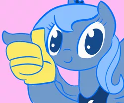Size: 1318x1100 | Tagged: safe, artist:tess, derpibooru import, princess luna, alicorn, pony, approved, approves, color, cool story bro, cute, female, foam finger, image, jewelry, looking at you, mare, peytral, pink background, png, s1 luna, simple background, smiling, smiling at you, solo, thumbs up, tiara