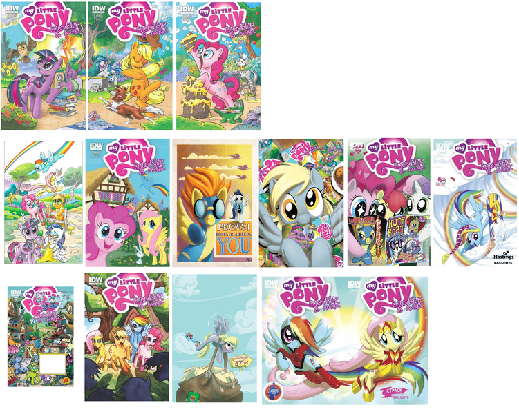 Size: 2424x1936 | Tagged: safe, derpibooru import, idw, angel bunny, apple bloom, applejack, derpy hooves, fluttershy, gummy, pinkie pie, princess celestia, rainbow dash, rarity, soarin', spike, spitfire, sweetie belle, twilight sparkle, vinyl scratch, winona, zecora, pegasus, pony, zebra, comic book, female, mare