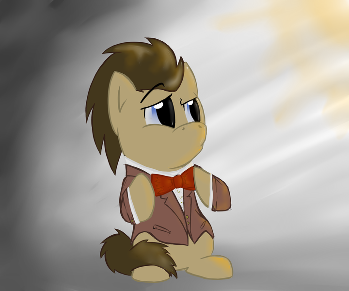 Size: 2400x2000 | Tagged: safe, artist:vonpony, derpibooru import, doctor whooves, time turner, earth pony, pony, bowtie, clothes, shirt, sitting