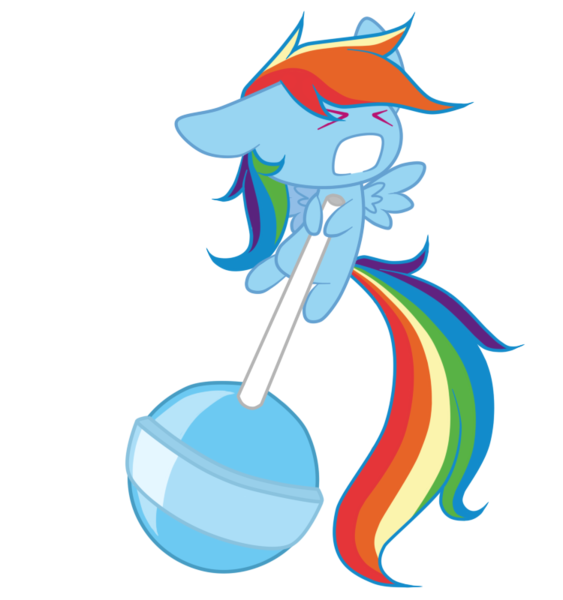 Size: 750x800 | Tagged: safe, artist:oathkeeper21, derpibooru import, rainbow dash, pegasus, pony, candy, floppy ears, lollipop, micro, mini, solo, squint