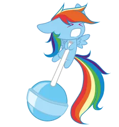 Size: 750x800 | Tagged: safe, artist:oathkeeper21, derpibooru import, rainbow dash, pegasus, pony, candy, floppy ears, lollipop, micro, mini, solo, squint