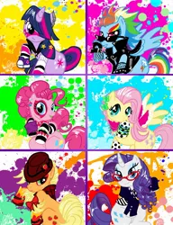 Size: 1314x1709 | Tagged: alternate hairstyle, applejack, artist:moloko-plus, clothes, converse, decade, derpibooru import, fluttershy, hair over one eye, mane six, pinkie pie, rainbow dash, rarity, safe, twilight sparkle