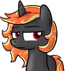 Size: 270x295 | Tagged: safe, derpibooru import, oc, oc:incendia, unofficial characters only, pony, unicorn, fanfic, fanfic:antipodes, annoyed, colored pupils, irritated, looking away, simple background, solo, transparent background