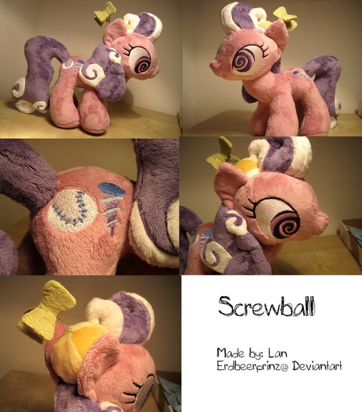 Size: 1566x1782 | Tagged: safe, artist:erdbeerprinz, derpibooru import, screwball, pony, custom, cute, doll, hat, irl, photo, plushie, propeller hat, swirly eyes, toy