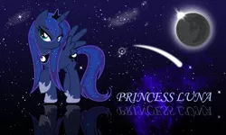 Size: 2000x1200 | Tagged: artist:zibags, derpibooru import, moon, princess luna, safe, shooting star, solo, wallpaper, wet mane