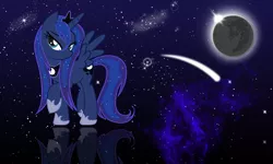 Size: 2000x1200 | Tagged: artist:zibags, derpibooru import, moon, princess luna, safe, shooting star, solo, wallpaper, wet mane