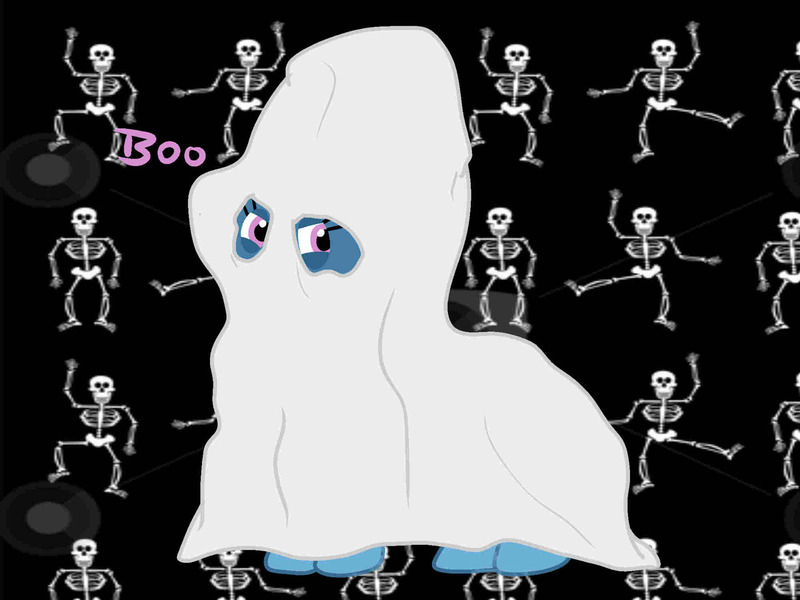 Size: 1280x960 | Tagged: 30 minute art challenge, artist needed, bedsheet ghost, clothes, costume, derpibooru import, ghost, ghost costume, halloween, halloween costume, holiday, safe, skeleton, trixie