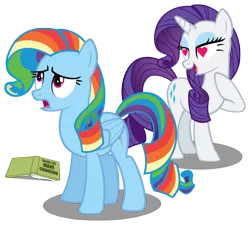 Size: 5938x5340 | Tagged: absurd resolution, alternate hairstyle, artist:austiniousi, derpibooru import, female, heart, heart eyes, hilarious in hindsight, lesbian, rainbow dash, rainbow fash, raridash, rarity, safe, shipping, simple background, transparent background, vector, wingding eyes