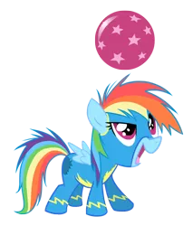 Size: 1224x1440 | Tagged: artist:yikomega, ball, derpibooru import, female, filly, filly rainbow dash, rainbow dash, safe, wonderbolts uniform, younger