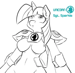 Size: 1097x1080 | Tagged: anthro, artist:sweethd, clothes, derpibooru import, monochrome, safe, sketch, twilight sparkle, uniform, x-com, xcom: enemy unknown