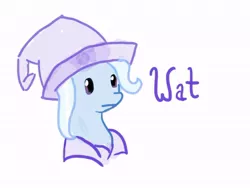 Size: 640x480 | Tagged: artist needed, safe, derpibooru import, trixie, pony, unicorn, :|, female, mare, reaction image, simple background, solo, wat, white background