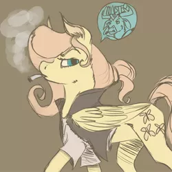 Size: 1500x1500 | Tagged: alternate hairstyle, artist:bearsbutt, badass, clothes, derpibooru import, fluttershy, gangsta, iron will, safe, smoking