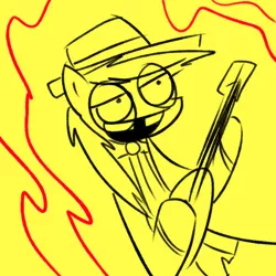 Size: 700x700 | Tagged: artist:4chanponeh, banjo, derpibooru import, fire, musical instrument, safe, superjail, warden