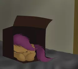 Size: 900x794 | Tagged: artist:idsmehlite, box, crying, derpibooru import, homeless, orphan, sad, safe, scootalone, scootaloo, scootasad, solo