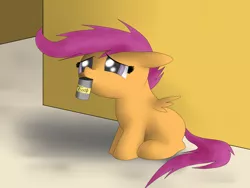 Size: 900x675 | Tagged: artist:idsmehlite, begging, derpibooru import, homeless, orphan, sad, safe, scootaloo