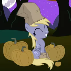 Size: 2000x1994 | Tagged: artist:anevilzebra, derpibooru import, derpy hooves, filly, nightmare night, paper bag, paper bag wizard, pumpkin, safe