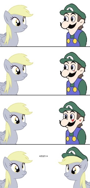 Size: 391x814 | Tagged: safe, derpibooru import, derpy hooves, pegasus, pony, blood, comic, female, luigi, mare, tears of blood, weegee