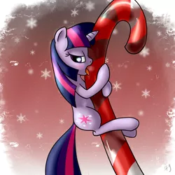 Size: 1100x1100 | Tagged: suggestive, artist:sharpy, derpibooru import, twilight sparkle, bedroom eyes, blushing, candy cane, drool, female, hug, licking, looking at you, micro, panting, pole, snow, snowflake, solo, solo female, tongue out