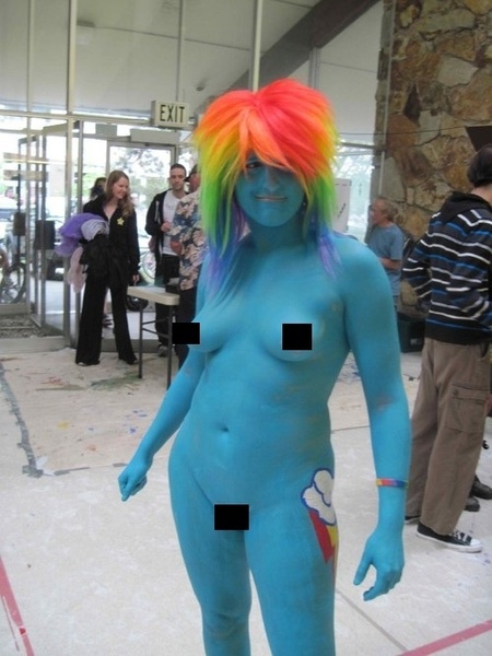 Size: 500x667 | Tagged: questionable, derpibooru import, photographer:nakedbarenude, rainbow dash, human, bodypaint, breasts, casual nudity, censored, cosplay, exhibitionism, human exhibitionism, human nudity, irl, irl human, nudity, photo, practitioner of naturism, solstice cyclists