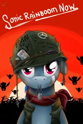 Size: 536x798 | Tagged: safe, artist:doomy, derpibooru import, princess celestia, rainbow dash, pegasus, pony, apocalypse now, army, dog tags, female, full metal jacket, mare, mouth hold, movie poster, parody, photo, vietnam, vietnam war