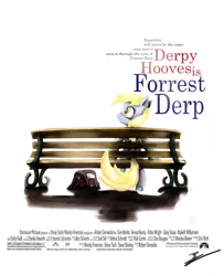Size: 4910x6053 | Tagged: absurd resolution, artist:europamaxima, bag, bench, crossover, derpibooru import, derpy hooves, forrest gump, movie poster, parody, safe, sitting, solo, text