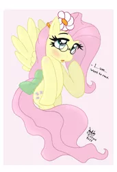 Size: 820x1200 | Tagged: adorkable, artist:joakaha, bow, cute, derpibooru import, dork, flower, fluttershy, glasses, safe