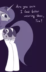 Size: 624x965 | Tagged: artist:fajeh, clothes, derpibooru import, female, moonbutt, panties, plot, princess luna, s1 luna, simple background, solo, solo female, source needed, stockings, suggestive, underwear