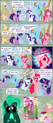 Size: 800x1843 | Tagged: apple cobbler, apple family member, artist:voodoo-tiki, balloon, comic, daisy, derpibooru import, derpygate, derpy hooves, dialogue, flower trio, flower wishes, fluttershy, glue, inverted colors, lily, lily valley, pinkie pie, rainbow dash, rarity, roseluck, safe, text, the horror, twilight sparkle