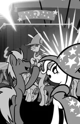 Size: 547x847 | Tagged: artist:bronycurious, derpibooru import, monochrome, preview, recovery, safe, stage, trixie, twilight sparkle