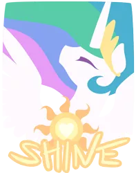 Size: 540x684 | Tagged: safe, artist:gingermint, artist:icekatze, derpibooru import, princess celestia, alicorn, pony, eyes closed, female, hooves, horn, lineless, mare, minimalist, modern art, simple background, solo, sun, text, transparent, transparent background, wings