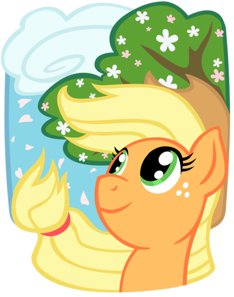 Size: 540x684 | Tagged: applejack, artist:gingermint, artist:icekatze, derpibooru import, flower, hat, safe, solo, windswept mane