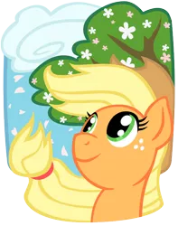 Size: 540x684 | Tagged: applejack, artist:gingermint, artist:icekatze, derpibooru import, flower, hat, safe, solo, windswept mane