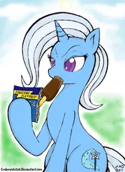 Size: 735x1012 | Tagged: safe, artist:crabmeatstick, derpibooru import, trixie, pony, unicorn, eating, female, ice cream, mare, pinecone, solo, trixie eating pinecones