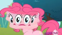 Size: 444x258 | Tagged: cartoon physics, derpibooru import, faic, great moments in animation, hub logo, pinkie pie, putting your hoof down, safe, screencap, smear frame, solo