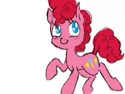 Size: 520x390 | Tagged: safe, artist:classic cinema, derpibooru import, pinkie pie, earth pony, pony, blushing, doodle, doodleordie, raised hoof, simple background, smiling, solo, three quarter view, white background