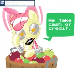 Size: 1280x1128 | Tagged: apple bloom, apple bloom bot, artist:ls820720, ask, ask apple bloom bot, bedroom eyes, credit card, derpibooru import, robot, suggestive, tumblr