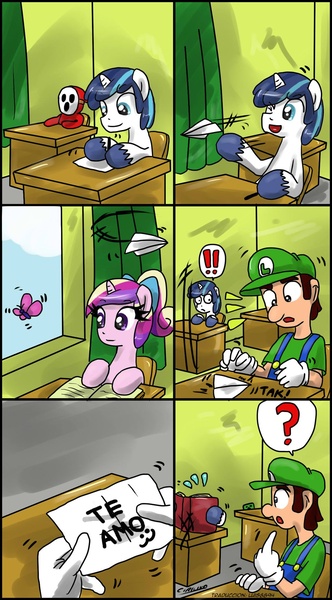 Size: 1024x1852 | Tagged: artist:ciriliko, artist:innuendo88, creeper, derpibooru import, luigi, princess cadance, safe, shining armor, spanish, super mario bros., translation