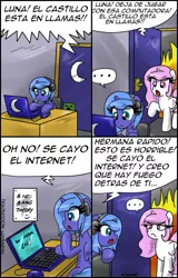 Size: 1024x1601 | Tagged: artist:ciriliko, artist:innuendo88, creeper, derpibooru import, gamer luna, princess celestia, princess luna, safe, spanish, translation