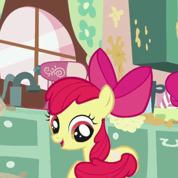 Size: 360x360 | Tagged: animated, apple bloom, call of the cutie, derpibooru import, kitchen, rotating, safe, screencap, solo