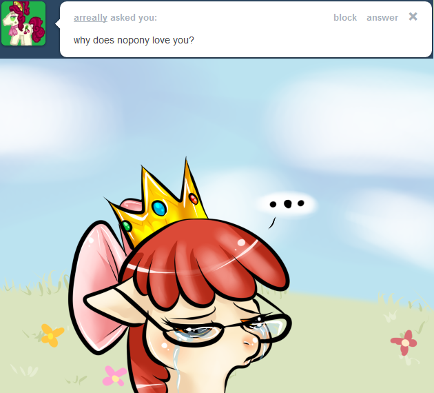 Size: 630x570 | Tagged: apple bloom, ask, ask appa blume, crown, crying, derpibooru import, glasses, safe, tumblr