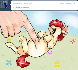 Size: 630x570 | Tagged: apple bloom, ask, ask appa blume, derpibooru import, hand, human, laughing, safe, tickling, tumblr
