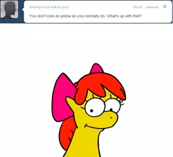 Size: 630x570 | Tagged: apple bloom, ask, ask appa blume, derpibooru import, safe, the simpsons, tumblr