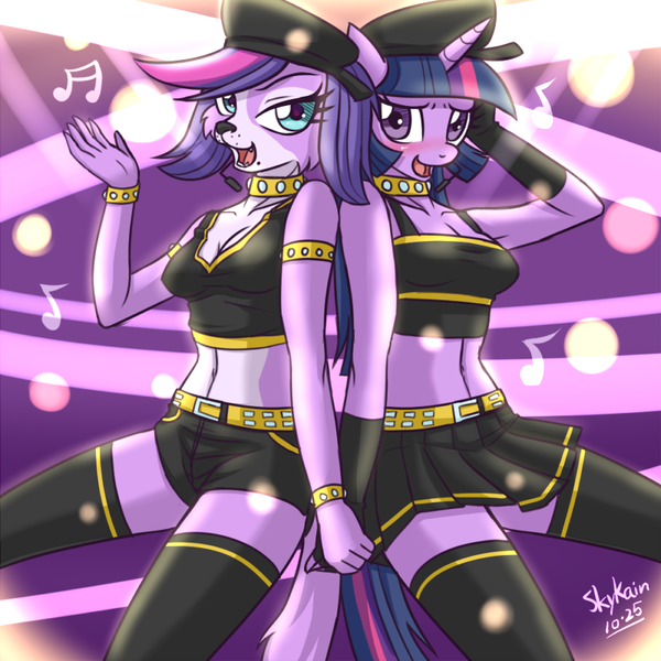 Size: 800x800 | Tagged: anthro, artist:skykain, blushing, breasts, busty twilight sparkle, crossover, derpibooru import, duo, female, kagamine len, kagamine rin, littlest pet shop, midriff, safe, twilight barkle, twilight sparkle, vocaloid, zoe trent