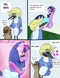 Size: 1683x2174 | Tagged: artist:cartuneslover16, blondecai, comic sans, crossover, crossover shipping, derpibooru import, mordecai, mordecai and rigby, mordetwi, regular show, rigby, safe, twilight sparkle, why cartuneslover why?