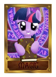 Size: 1500x2038 | Tagged: safe, artist:nimaru, derpibooru import, twilight sparkle, pony, unicorn, book of harmony, female, front view, hoof hold, mare, open mouth, smiling, solo, text