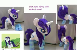 Size: 4088x2648 | Tagged: safe, artist:epicrainbowcrafts, derpibooru import, rarity, pony, clothes, irl, photo, plushie, socks, solo, striped socks, wet, wet mane, wet mane rarity