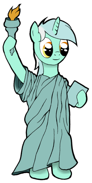 Size: 990x1962 | Tagged: safe, artist:ambrosebuttercrust, derpibooru import, lyra heartstrings, pony, unicorn, bipedal, costume, solo, statue of liberty